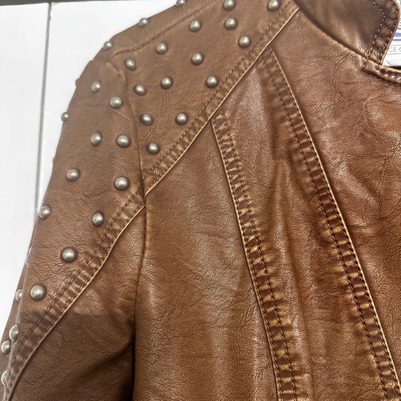 Brown Studded Leather Jacket - Picture 5 of 10